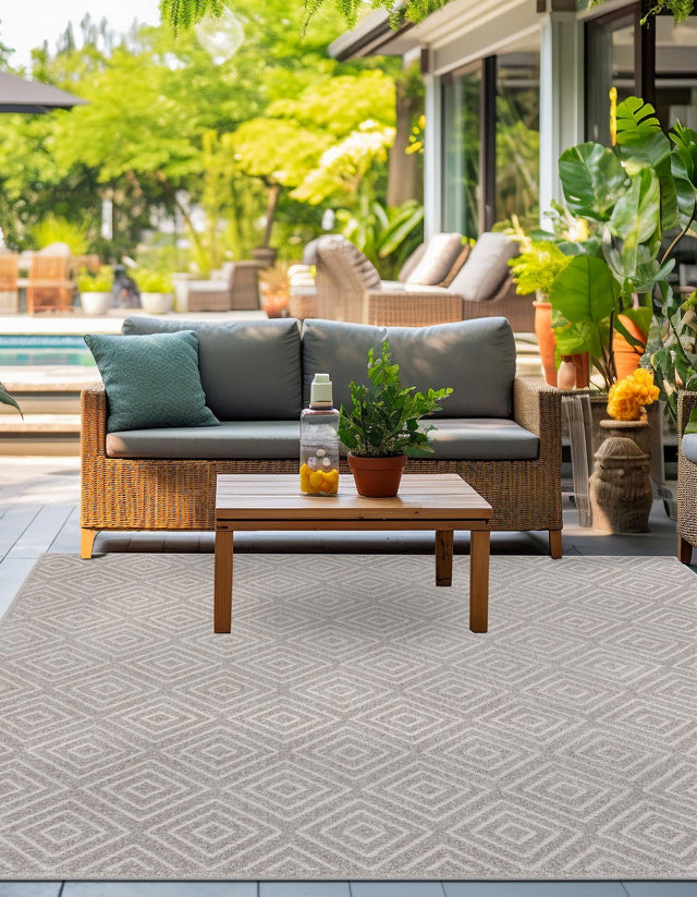 Gray 10' x 10' Sabrina Soto Outdoor Square Area Rug Weather Resistant for Patio, Deck, Terrace, Balcony, Porch Durable Carpet for Exterior Home Design for Sale at Rug Engine