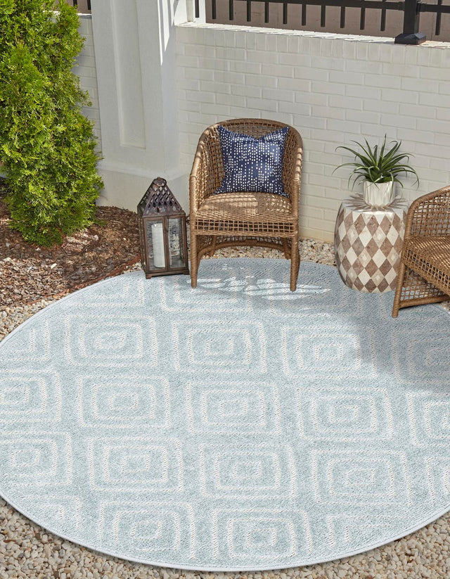 Light Blue 10' x 10' Sabrina Soto Outdoor Round Area Rug Weather Resistant for Patio, Deck, Terrace, Balcony, Porch Durable Carpet for Exterior Home Design for Sale at Rug Engine