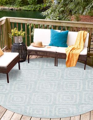Light Blue 3' 1 x 3' 1 Sabrina Soto Outdoor Round Area Rug Weather Resistant for Patio, Deck, Terrace, Balcony, Porch Durable Carpet for Exterior Home Design for Sale at Rug Engine