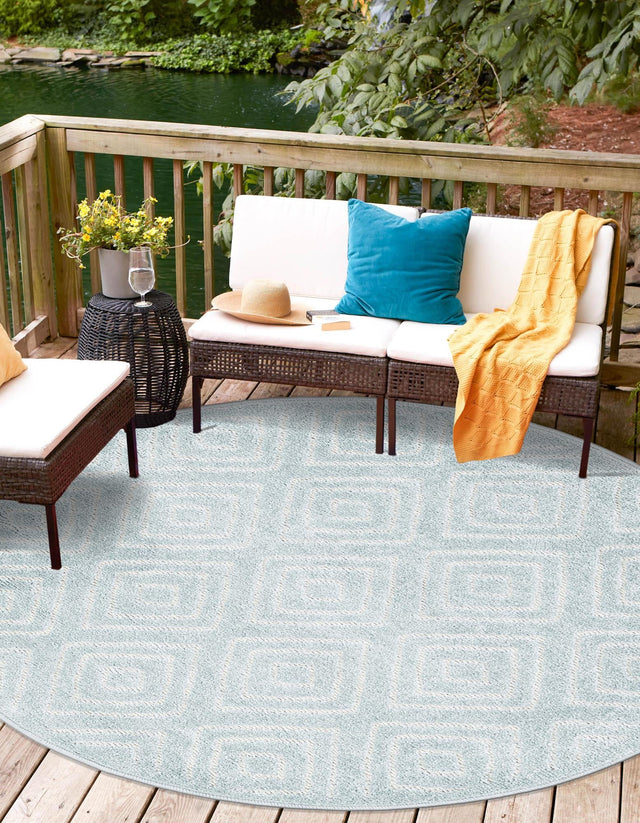 Light Blue 10' x 10' Sabrina Soto Outdoor Round Area Rug Weather Resistant for Patio, Deck, Terrace, Balcony, Porch Durable Carpet for Exterior Home Design for Sale at Rug Engine