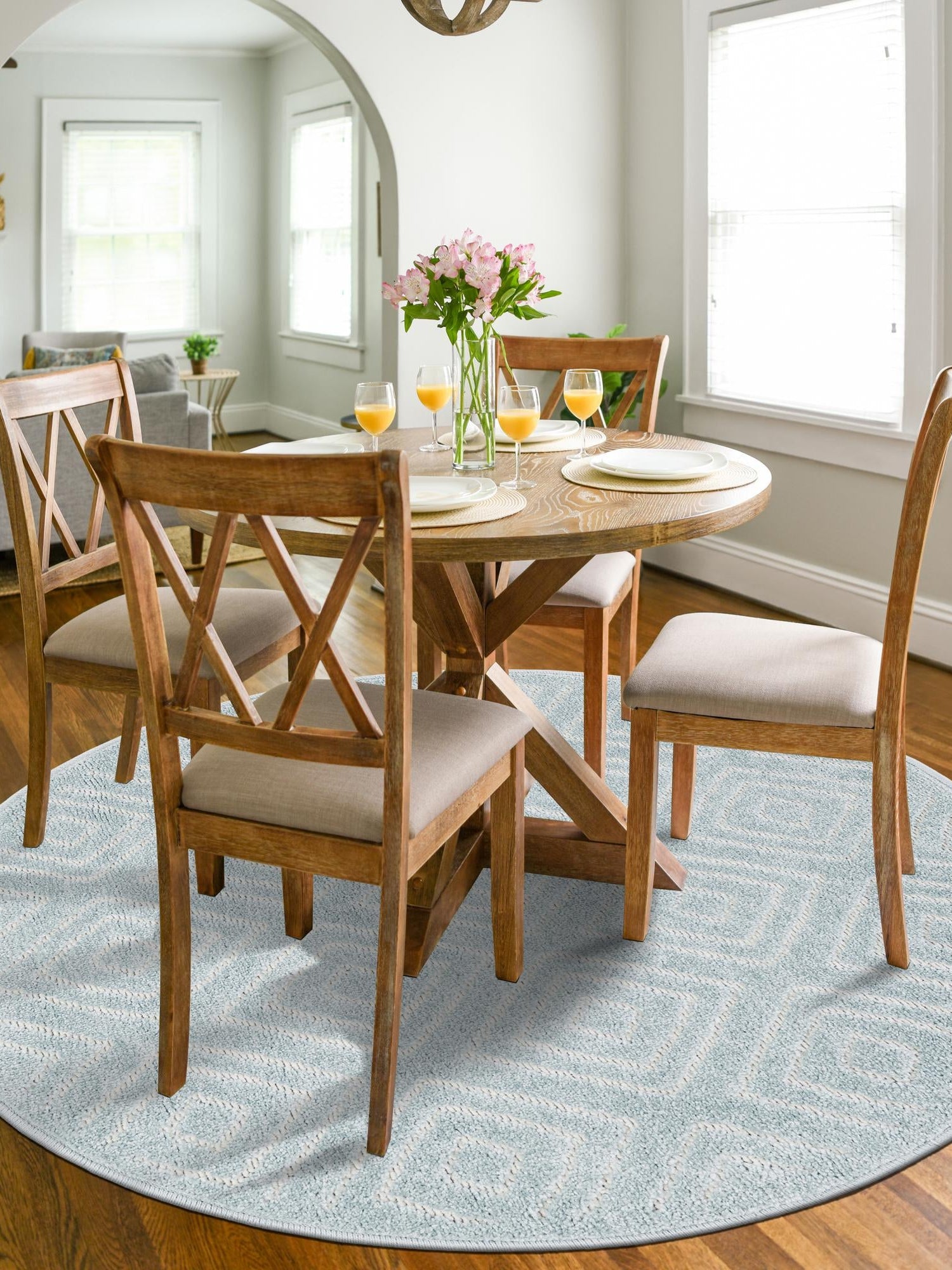 Light Blue 7' 10 x 7' 10 Sabrina Soto Outdoor Round Area Rug Weather Resistant for Patio, Deck, Terrace, Balcony, Porch Durable Carpet for Exterior Home Design for Sale at Rug Engine