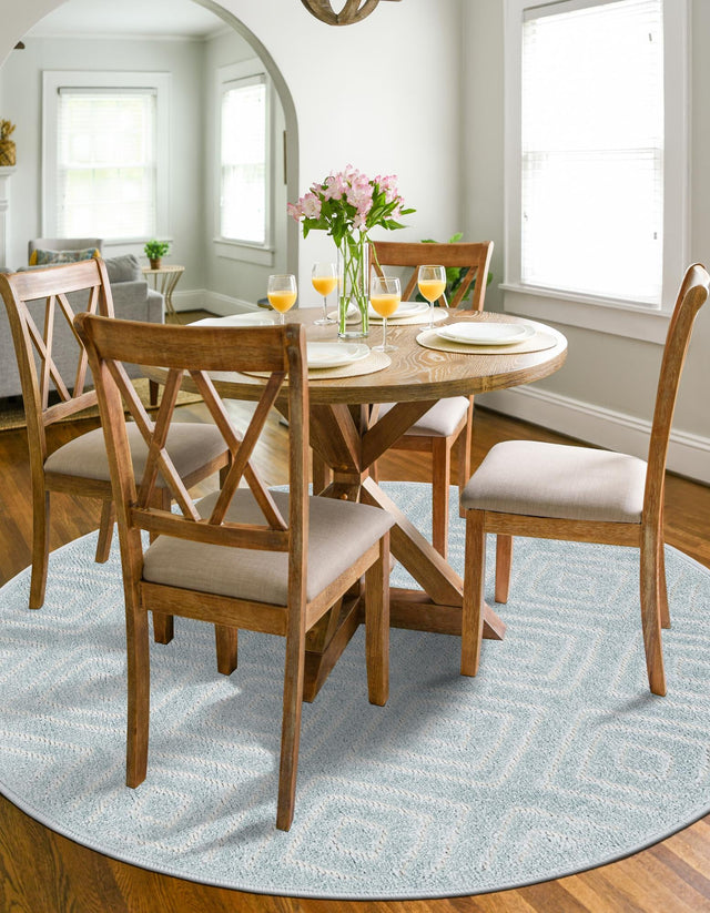Light Blue 7' 10 x 7' 10 Sabrina Soto Outdoor Round Area Rug Weather Resistant for Patio, Deck, Terrace, Balcony, Porch Durable Carpet for Exterior Home Design for Sale at Rug Engine
