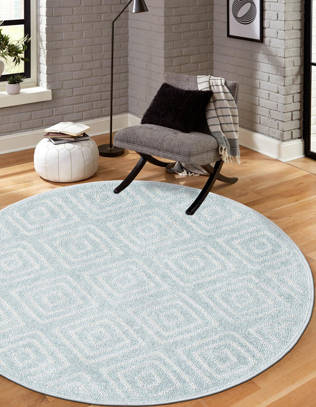 Light Blue 3' 1 x 3' 1 Sabrina Soto Outdoor Round Area Rug Weather Resistant for Patio, Deck, Terrace, Balcony, Porch Durable Carpet for Exterior Home Design for Sale at Rug Engine