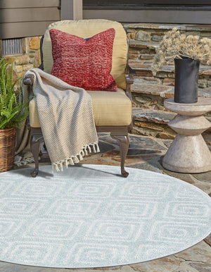 Light Blue 10' x 10' Sabrina Soto Outdoor Round Area Rug Weather Resistant for Patio, Deck, Terrace, Balcony, Porch Durable Carpet for Exterior Home Design for Sale at Rug Engine