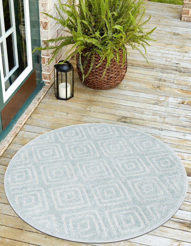 Light Blue 10' x 10' Sabrina Soto Outdoor Round Area Rug Weather Resistant for Patio, Deck, Terrace, Balcony, Porch Durable Carpet for Exterior Home Design for Sale at Rug Engine