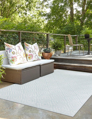 Light Blue 9' x 12' Sabrina Soto Outdoor Rectangle Area Rug Weather Resistant for Patio, Deck, Terrace, Balcony, Porch Durable Carpet for Exterior Home Design for Sale at Rug Engine