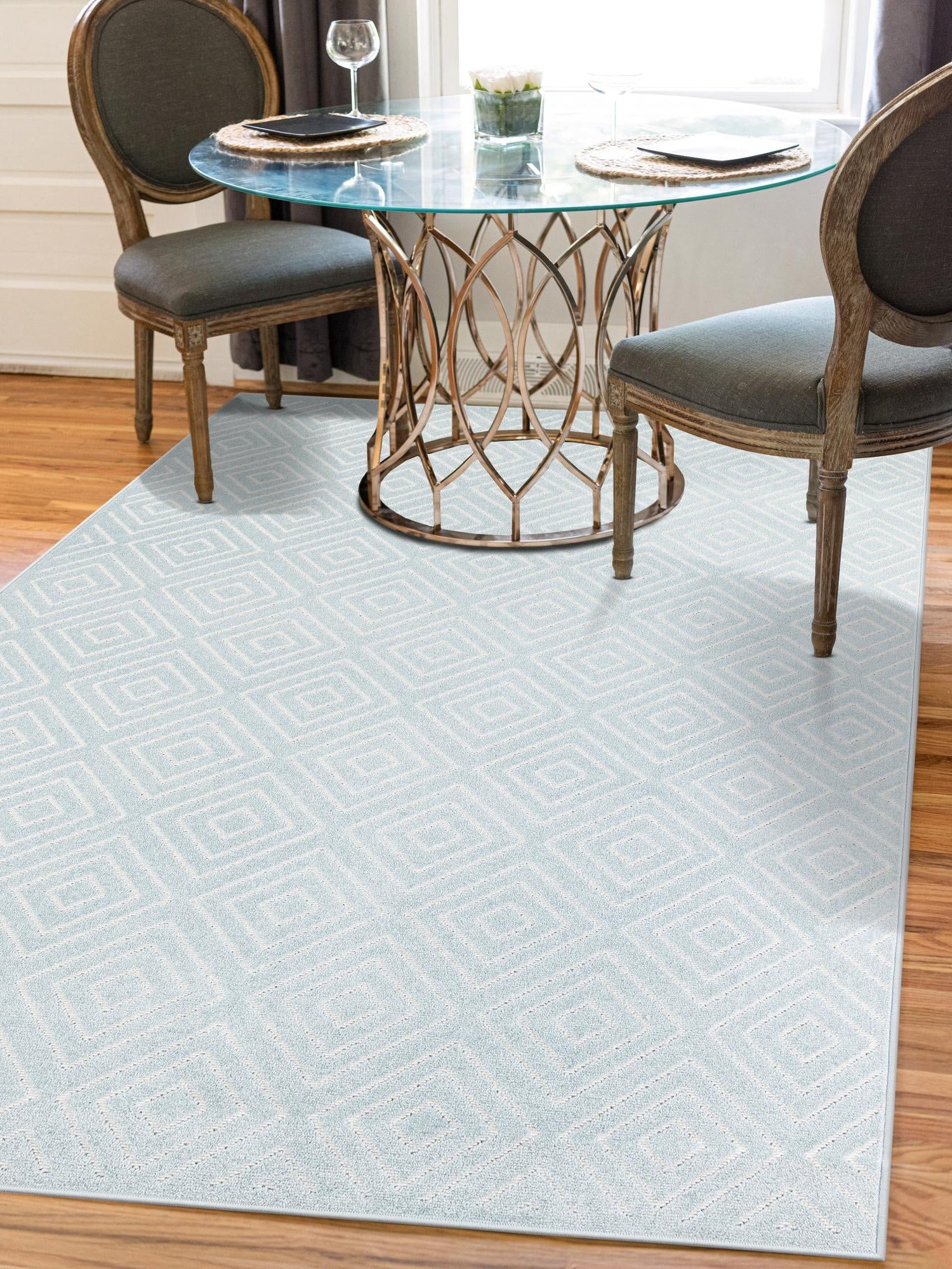 Light Blue 9' x 12' Sabrina Soto Outdoor Rectangle Area Rug Weather Resistant for Patio, Deck, Terrace, Balcony, Porch Durable Carpet for Exterior Home Design for Sale at Rug Engine