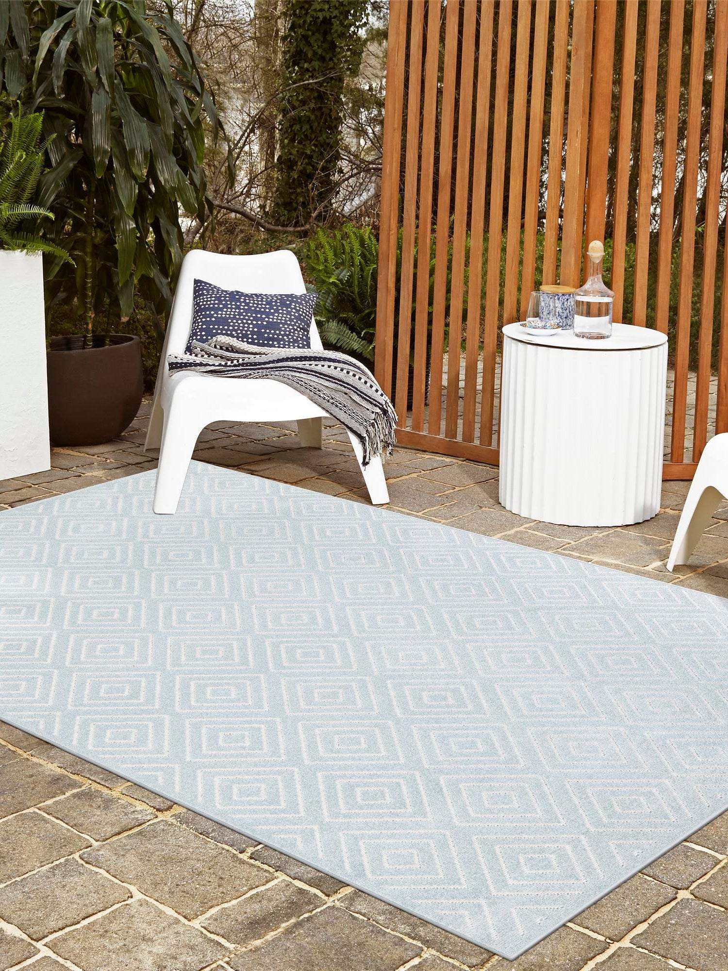 Light Blue 6' 1 x 9' Sabrina Soto Outdoor Rectangle Area Rug Weather Resistant for Patio, Deck, Terrace, Balcony, Porch Durable Carpet for Exterior Home Design for Sale at Rug Engine