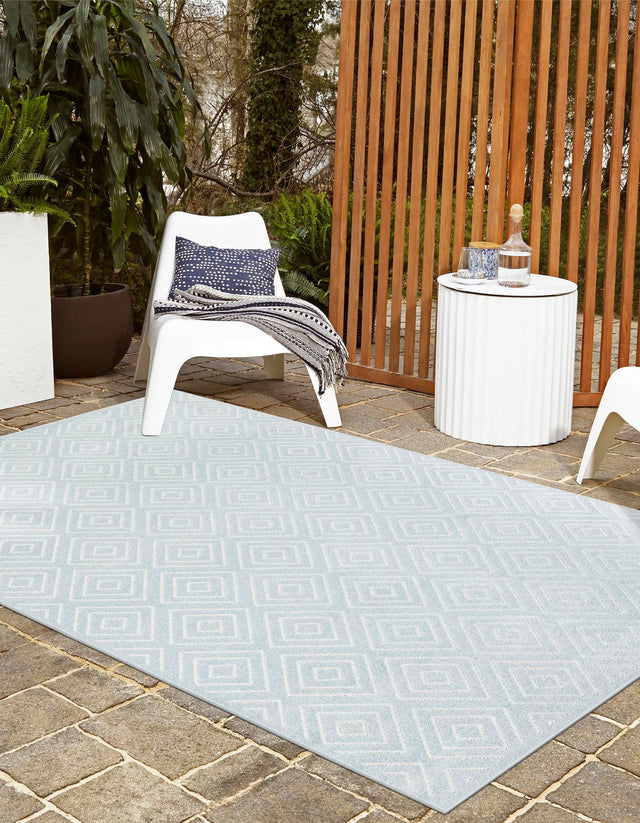 Light Blue 6' 1 x 9' Sabrina Soto Outdoor Rectangle Area Rug Weather Resistant for Patio, Deck, Terrace, Balcony, Porch Durable Carpet for Exterior Home Design for Sale at Rug Engine