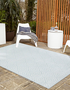 Light Blue 9' x 12' Sabrina Soto Outdoor Rectangle Area Rug Weather Resistant for Patio, Deck, Terrace, Balcony, Porch Durable Carpet for Exterior Home Design for Sale at Rug Engine
