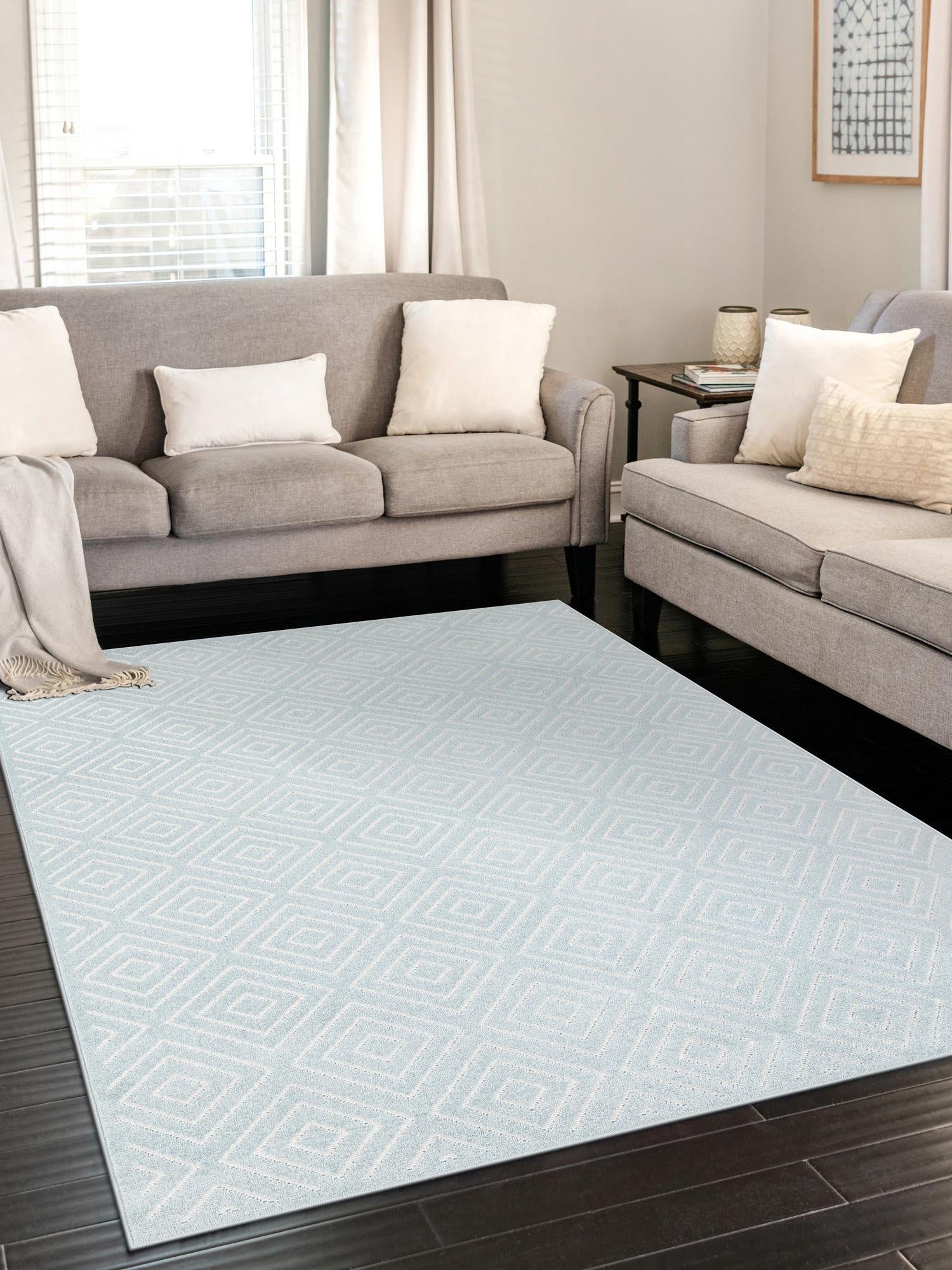 Light Blue 2' x 3' 1 Sabrina Soto Outdoor Rectangle Area Rug Weather Resistant for Patio, Deck, Terrace, Balcony, Porch Durable Carpet for Exterior Home Design for Sale at Rug Engine