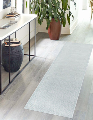 Light Blue 2' 7 x 12' Sabrina Soto Outdoor Runner Area Rug Weather Resistant for Patio, Deck, Terrace, Balcony, Porch Durable Carpet for Exterior Home Design for Sale at Rug Engine