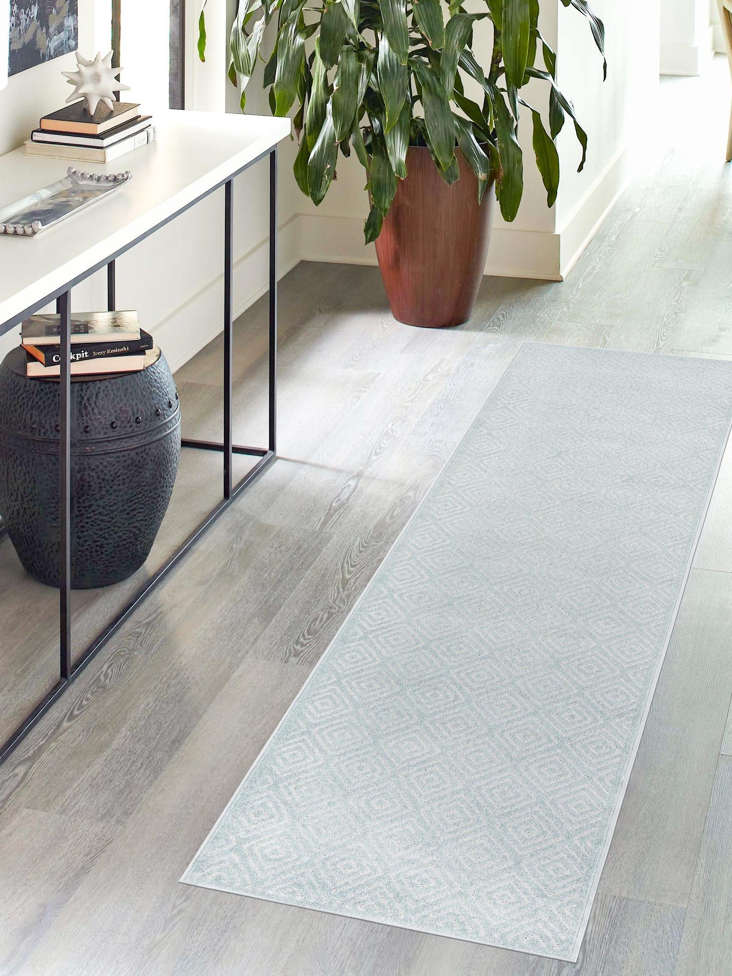 Light Blue 2' x 8' Sabrina Soto Outdoor Runner Area Rug Weather Resistant for Patio, Deck, Terrace, Balcony, Porch Durable Carpet for Exterior Home Design for Sale at Rug Engine
