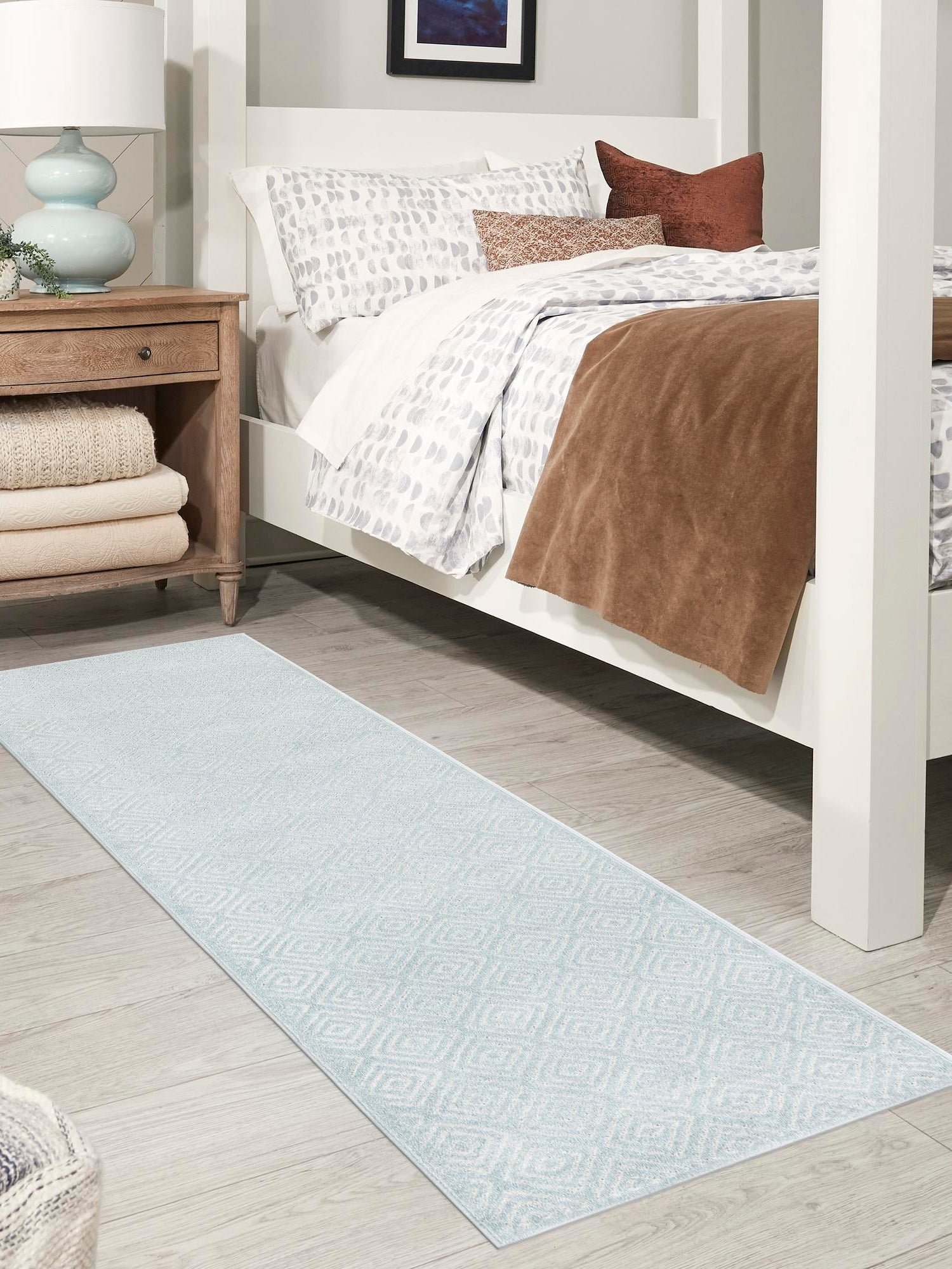 Light Blue 2' 7 x 10' Sabrina Soto Outdoor Runner Area Rug Weather Resistant for Patio, Deck, Terrace, Balcony, Porch Durable Carpet for Exterior Home Design for Sale at Rug Engine