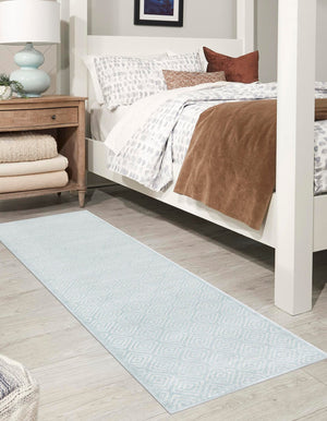Light Blue 2' 7 x 10' Sabrina Soto Outdoor Runner Area Rug Weather Resistant for Patio, Deck, Terrace, Balcony, Porch Durable Carpet for Exterior Home Design for Sale at Rug Engine