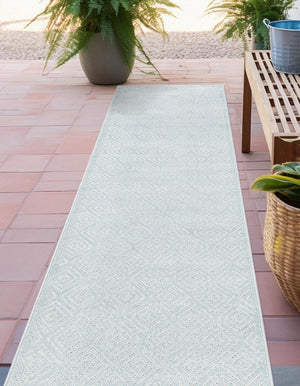 Light Blue 2' 7 x 10' Sabrina Soto Outdoor Runner Area Rug Weather Resistant for Patio, Deck, Terrace, Balcony, Porch Durable Carpet for Exterior Home Design for Sale at Rug Engine