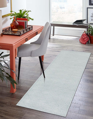 Light Blue 2' 7 x 12' Sabrina Soto Outdoor Runner Area Rug Weather Resistant for Patio, Deck, Terrace, Balcony, Porch Durable Carpet for Exterior Home Design for Sale at Rug Engine
