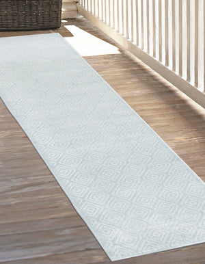 Light Blue 2' 7 x 12' Sabrina Soto Outdoor Runner Area Rug Weather Resistant for Patio, Deck, Terrace, Balcony, Porch Durable Carpet for Exterior Home Design for Sale at Rug Engine