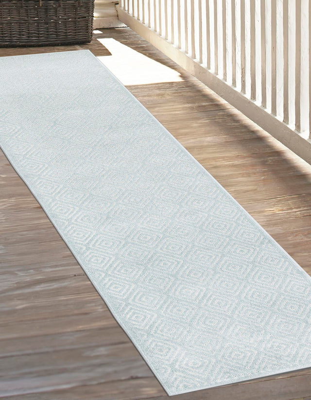 Light Blue 2' 7 x 12' Sabrina Soto Outdoor Runner Area Rug Weather Resistant for Patio, Deck, Terrace, Balcony, Porch Durable Carpet for Exterior Home Design for Sale at Rug Engine