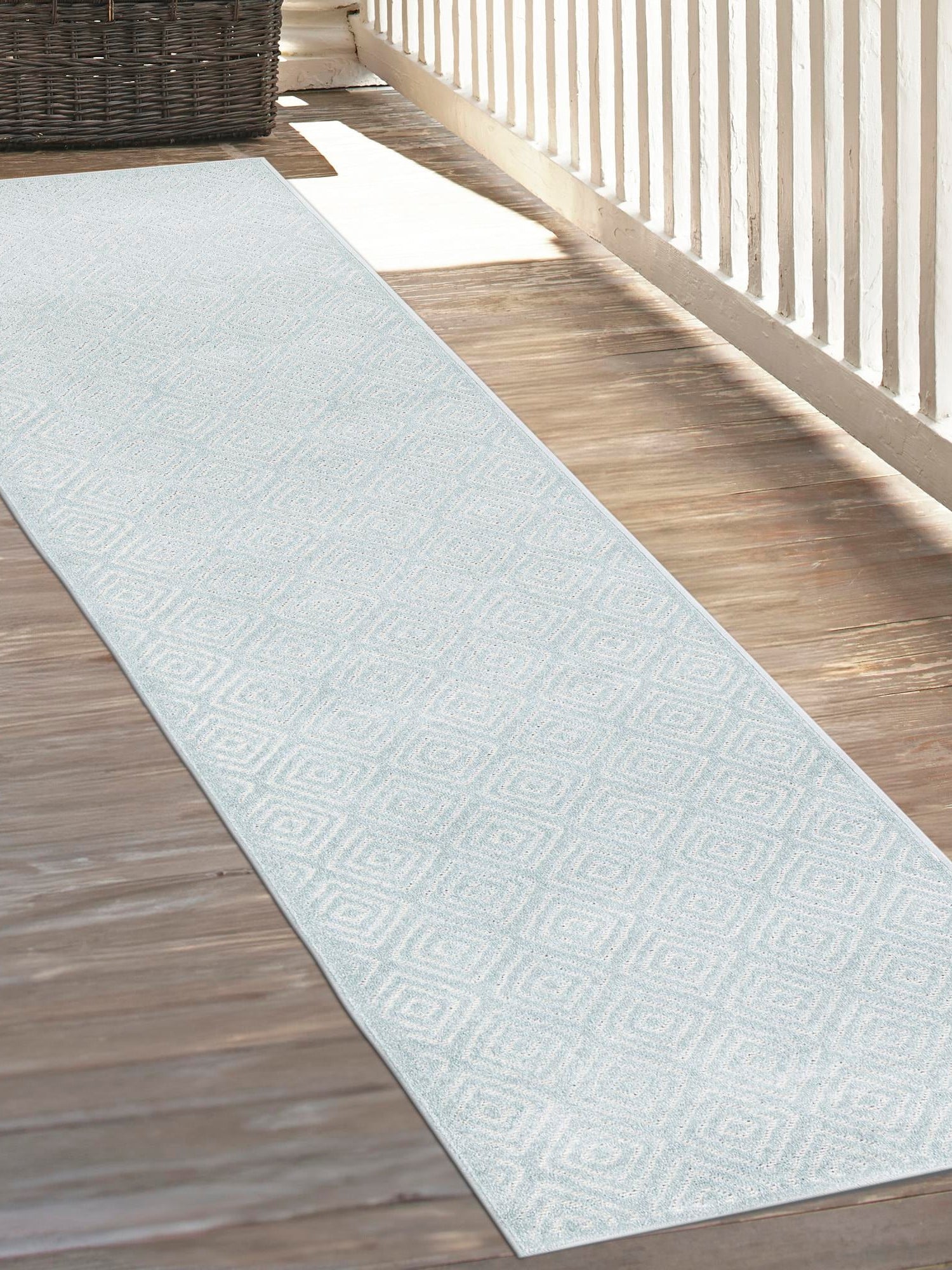 Light Blue 2' 7 x 10' Sabrina Soto Outdoor Runner Area Rug Weather Resistant for Patio, Deck, Terrace, Balcony, Porch Durable Carpet for Exterior Home Design for Sale at Rug Engine