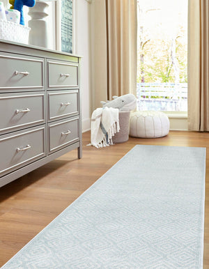 Light Blue 2' x 6' 1 Sabrina Soto Outdoor Runner Area Rug Weather Resistant for Patio, Deck, Terrace, Balcony, Porch Durable Carpet for Exterior Home Design for Sale at Rug Engine
