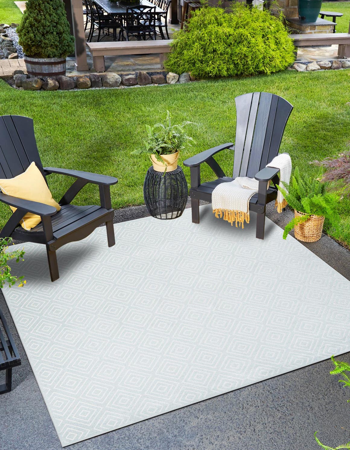 Light Blue 7' 10 x 7' 10 Sabrina Soto Outdoor Square Area Rug Weather Resistant for Patio, Deck, Terrace, Balcony, Porch Durable Carpet for Exterior Home Design for Sale at Rug Engine