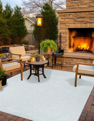 Light Blue 7' 10 x 7' 10 Sabrina Soto Outdoor Square Area Rug Weather Resistant for Patio, Deck, Terrace, Balcony, Porch Durable Carpet for Exterior Home Design for Sale at Rug Engine