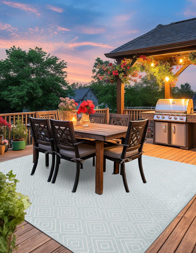 Light Blue 7' 10 x 7' 10 Sabrina Soto Outdoor Square Area Rug Weather Resistant for Patio, Deck, Terrace, Balcony, Porch Durable Carpet for Exterior Home Design for Sale at Rug Engine