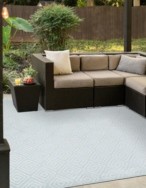 Light Blue 7' 10 x 7' 10 Sabrina Soto Outdoor Square Area Rug Weather Resistant for Patio, Deck, Terrace, Balcony, Porch Durable Carpet for Exterior Home Design for Sale at Rug Engine