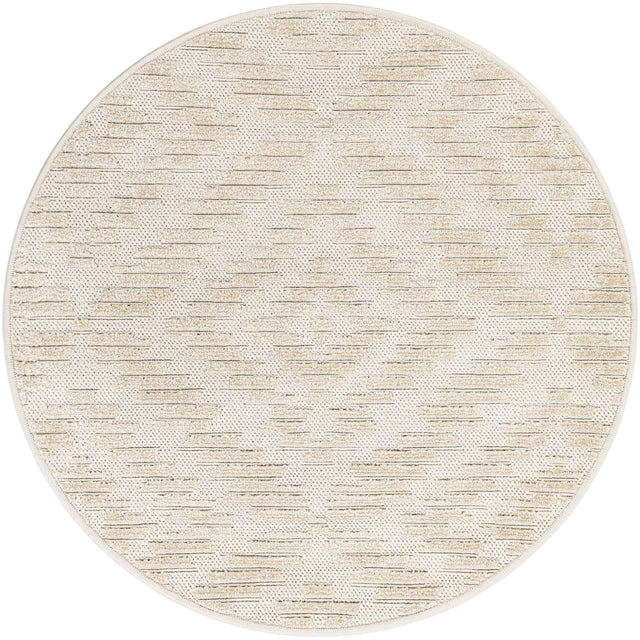 Beige and Ivory 3' 1 x 3' 1 Sabrina Soto Outdoor Round Area Rug Weather Resistant for Patio, Deck, Terrace, Balcony, Porch Durable Carpet for Exterior Home Design for Sale at Rug Engine