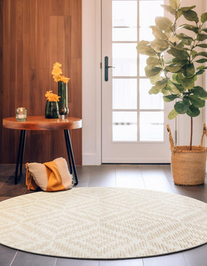 Beige and Ivory 3' 1 x 3' 1 Sabrina Soto Outdoor Round Area Rug Weather Resistant for Patio, Deck, Terrace, Balcony, Porch Durable Carpet for Exterior Home Design for Sale at Rug Engine
