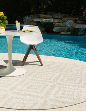 Beige and Ivory 3' 1 x 3' 1 Sabrina Soto Outdoor Round Area Rug Weather Resistant for Patio, Deck, Terrace, Balcony, Porch Durable Carpet for Exterior Home Design for Sale at Rug Engine
