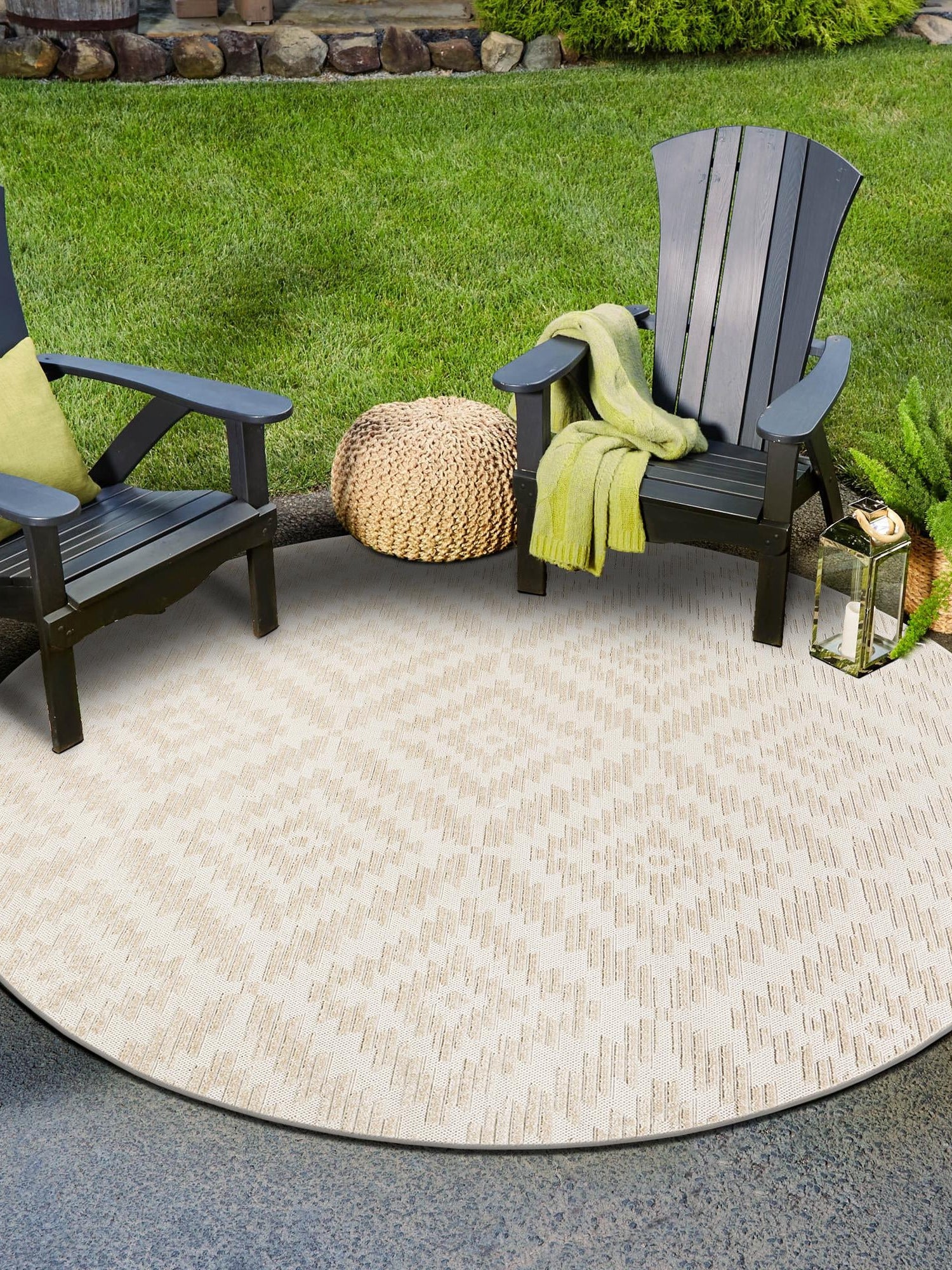 Beige and Ivory 3' 1 x 3' 1 Sabrina Soto Outdoor Round Area Rug Weather Resistant for Patio, Deck, Terrace, Balcony, Porch Durable Carpet for Exterior Home Design for Sale at Rug Engine