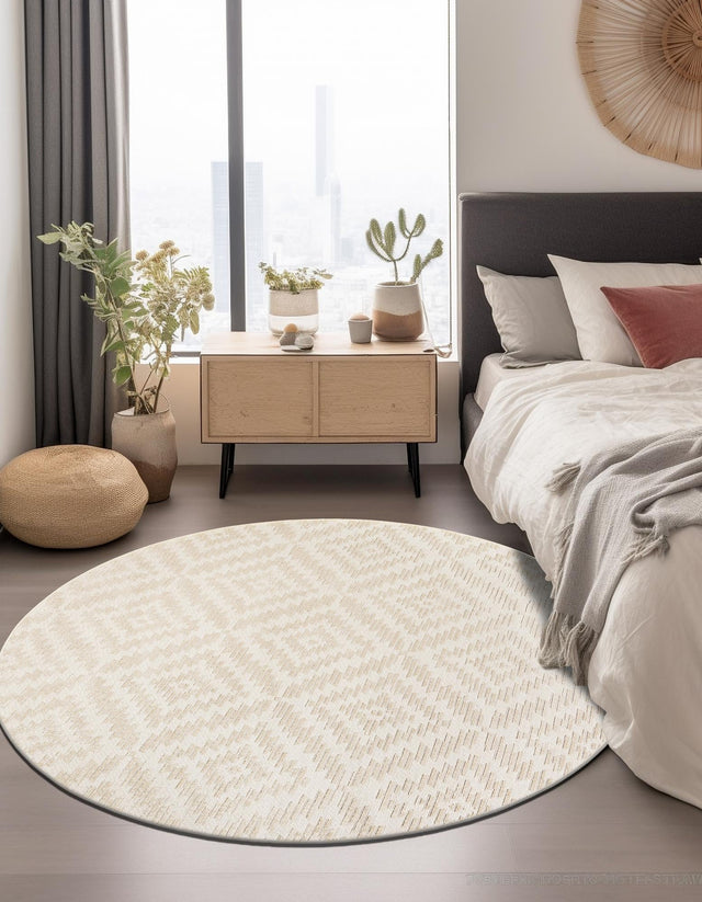 Beige and Ivory 3' 1 x 3' 1 Sabrina Soto Outdoor Round Area Rug Weather Resistant for Patio, Deck, Terrace, Balcony, Porch Durable Carpet for Exterior Home Design for Sale at Rug Engine