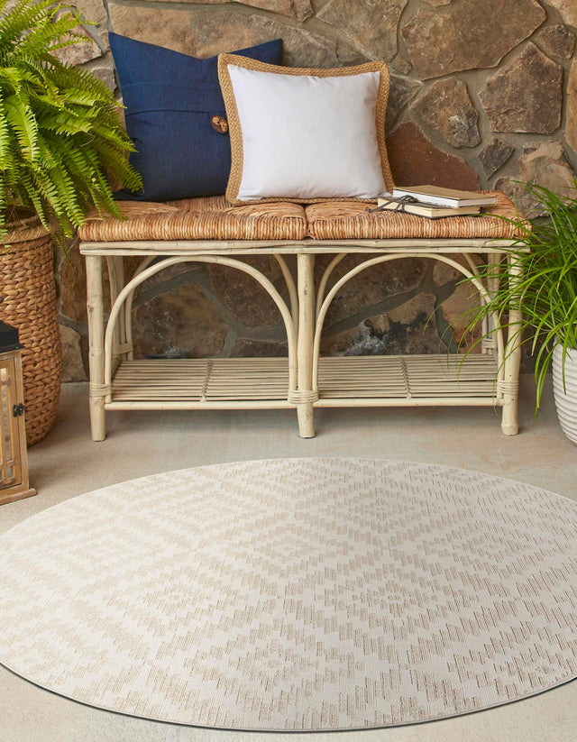 Beige and Ivory 5' 1 x 5' 1 Sabrina Soto Outdoor Round Area Rug Weather Resistant for Patio, Deck, Terrace, Balcony, Porch Durable Carpet for Exterior Home Design for Sale at Rug Engine