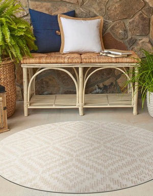 Beige and Ivory 7' 10 x 7' 10 Sabrina Soto Outdoor Round Area Rug Weather Resistant for Patio, Deck, Terrace, Balcony, Porch Durable Carpet for Exterior Home Design for Sale at Rug Engine