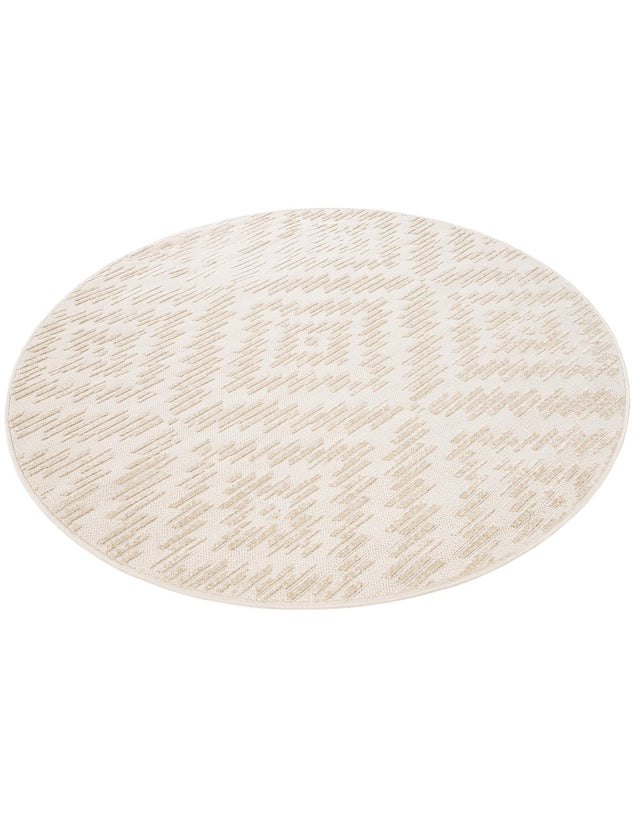 Beige and Ivory 5' 1 x 5' 1 Sabrina Soto Outdoor Round Area Rug Weather Resistant for Patio, Deck, Terrace, Balcony, Porch Durable Carpet for Exterior Home Design for Sale at Rug Engine