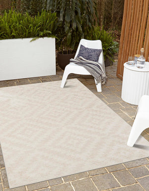 Beige and Ivory 6' 1 x 9' Sabrina Soto Outdoor Rectangle Area Rug Weather Resistant for Patio, Deck, Terrace, Balcony, Porch Durable Carpet for Exterior Home Design for Sale at Rug Engine