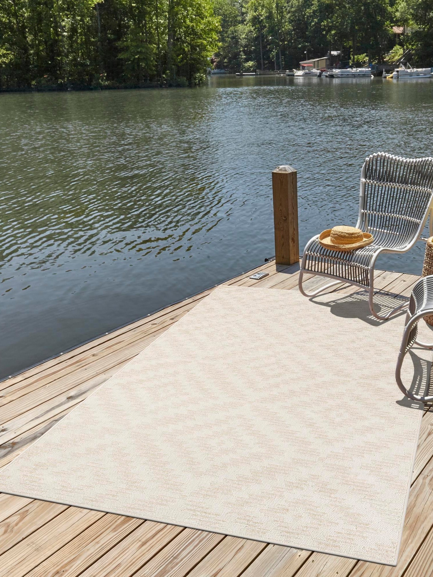 Beige and Ivory 5' 1 x 8' Sabrina Soto Outdoor Rectangle Area Rug Weather Resistant for Patio, Deck, Terrace, Balcony, Porch Durable Carpet for Exterior Home Design for Sale at Rug Engine