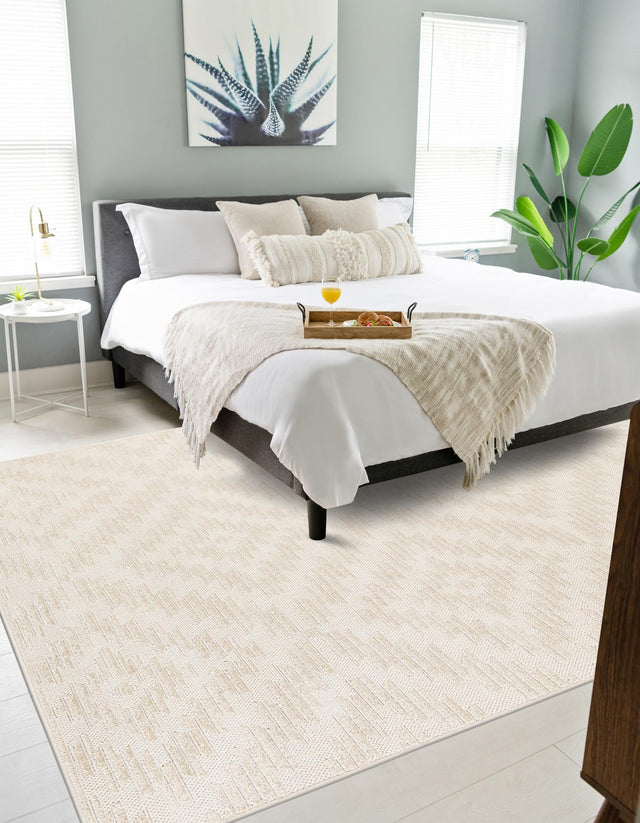 Beige and Ivory 6' 1 x 9' Sabrina Soto Outdoor Rectangle Area Rug Weather Resistant for Patio, Deck, Terrace, Balcony, Porch Durable Carpet for Exterior Home Design for Sale at Rug Engine