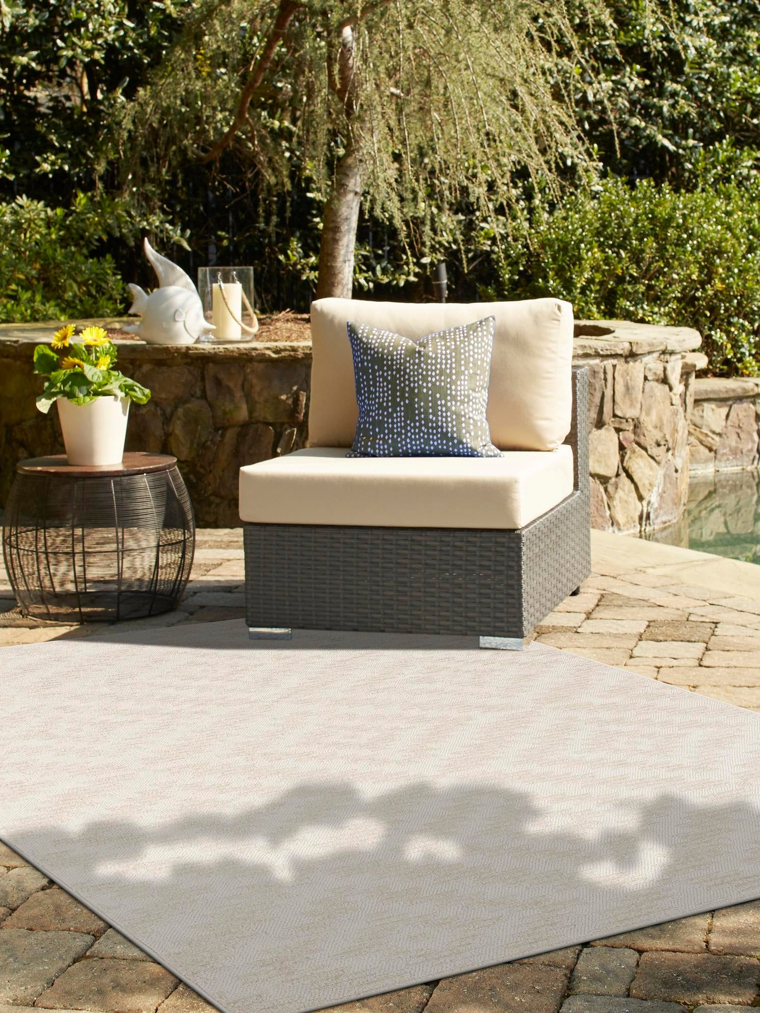 Beige and Ivory 6' 1 x 9' Sabrina Soto Outdoor Rectangle Area Rug Weather Resistant for Patio, Deck, Terrace, Balcony, Porch Durable Carpet for Exterior Home Design for Sale at Rug Engine