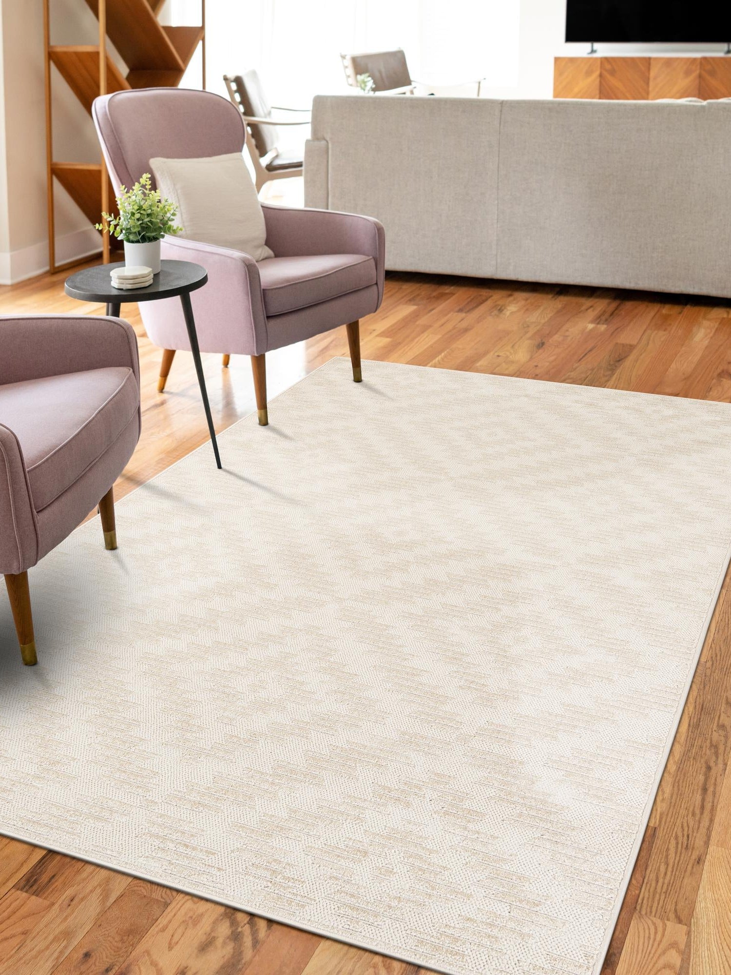 Beige and Ivory 5' 1 x 8' Sabrina Soto Outdoor Rectangle Area Rug Weather Resistant for Patio, Deck, Terrace, Balcony, Porch Durable Carpet for Exterior Home Design for Sale at Rug Engine