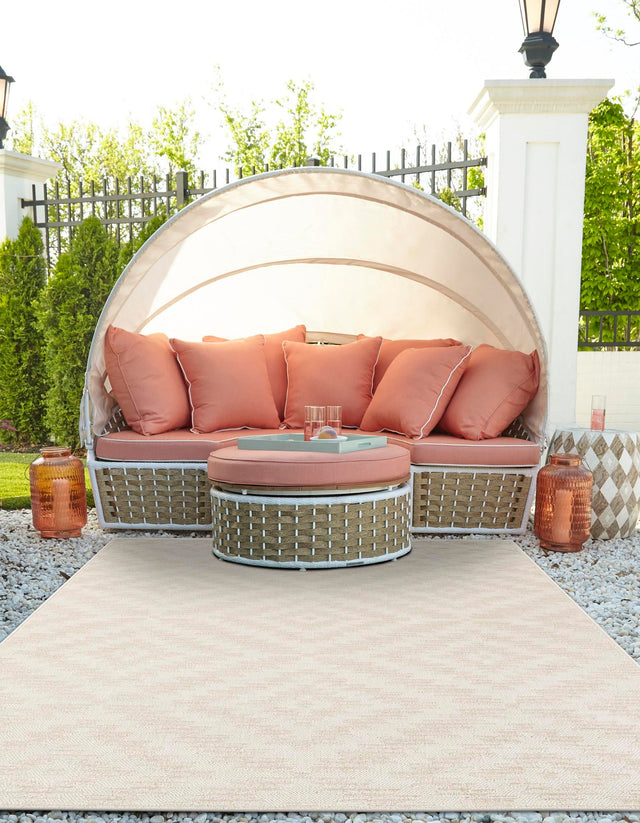 Beige and Ivory 5' 1 x 8' Sabrina Soto Outdoor Rectangle Area Rug Weather Resistant for Patio, Deck, Terrace, Balcony, Porch Durable Carpet for Exterior Home Design for Sale at Rug Engine