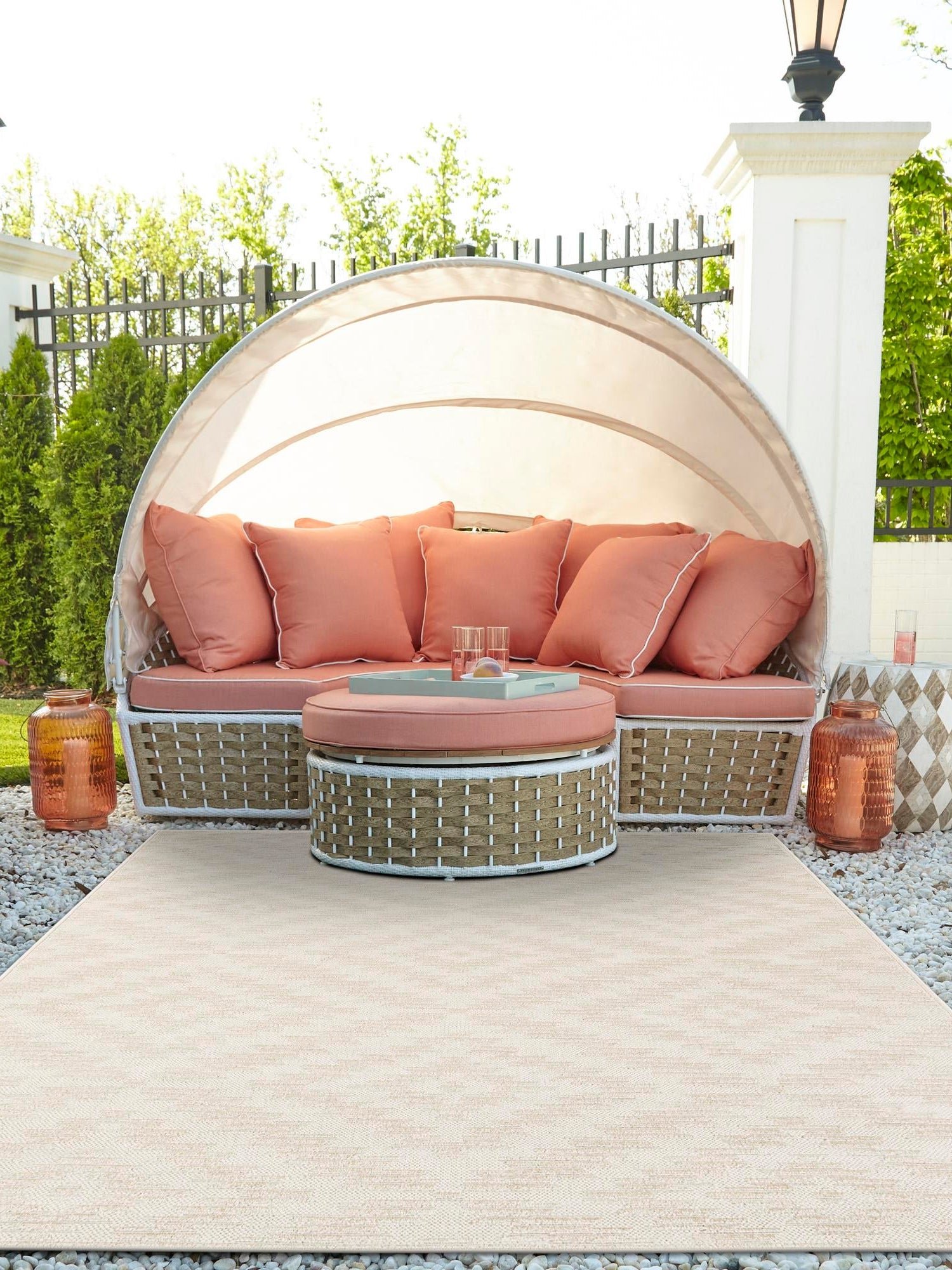 Beige and Ivory 9' x 12' Sabrina Soto Outdoor Rectangle Area Rug Weather Resistant for Patio, Deck, Terrace, Balcony, Porch Durable Carpet for Exterior Home Design for Sale at Rug Engine