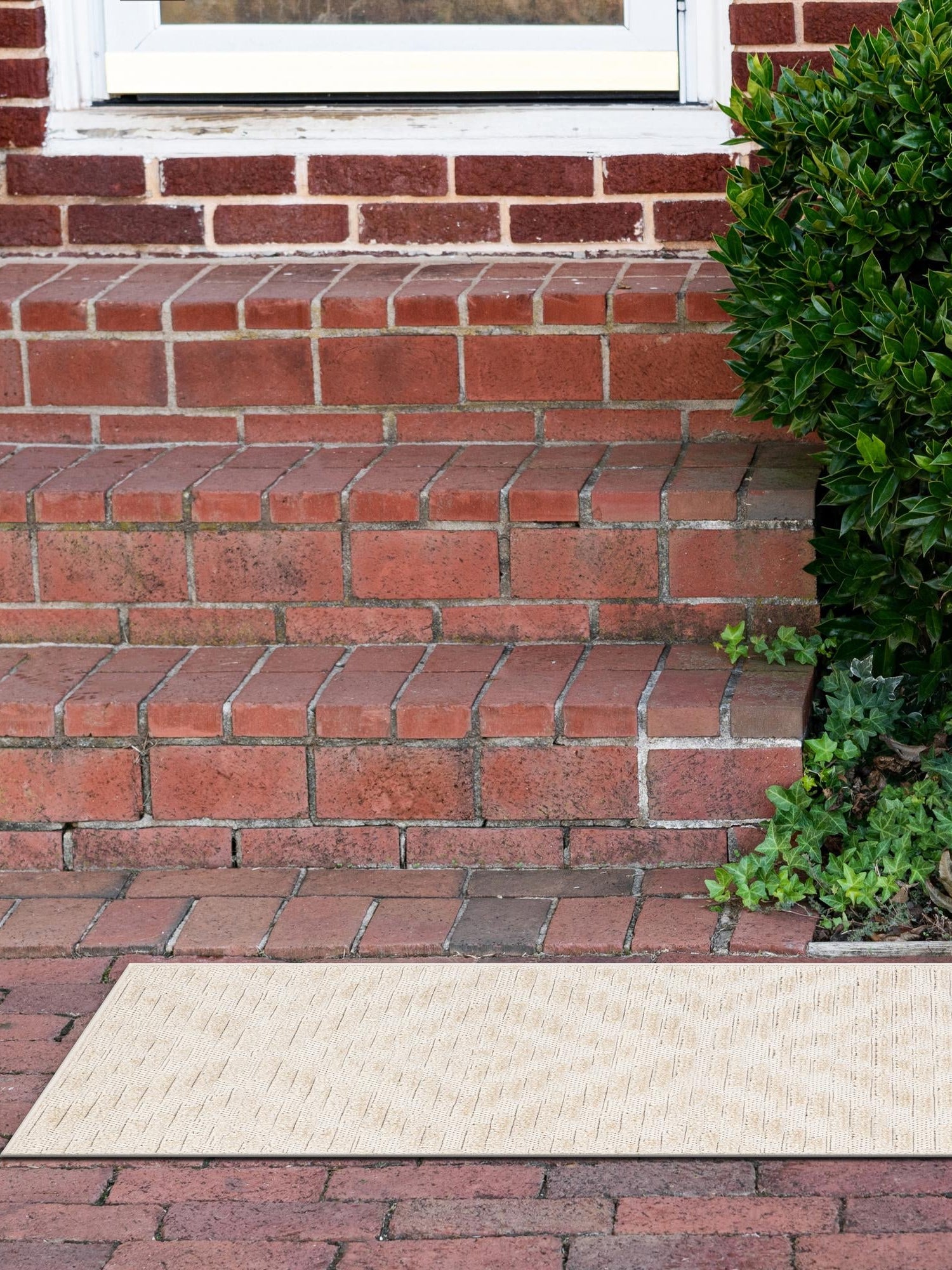 Beige and Ivory 2' 7 x 10' Sabrina Soto Outdoor Runner Area Rug Weather Resistant for Patio, Deck, Terrace, Balcony, Porch Durable Carpet for Exterior Home Design for Sale at Rug Engine