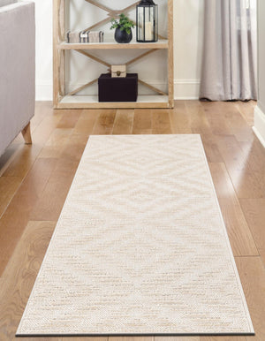 Beige and Ivory 2' x 6' 1 Sabrina Soto Outdoor Runner Area Rug Weather Resistant for Patio, Deck, Terrace, Balcony, Porch Durable Carpet for Exterior Home Design for Sale at Rug Engine