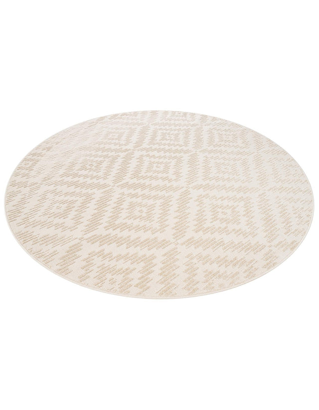 Beige and Ivory 7' 10 x 7' 10 Sabrina Soto Outdoor Round Area Rug Weather Resistant for Patio, Deck, Terrace, Balcony, Porch Durable Carpet for Exterior Home Design for Sale at Rug Engine