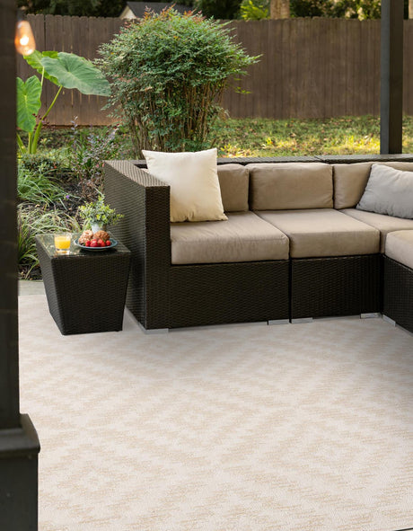 Beige and Ivory 10' x 10' Sabrina Soto Outdoor Square Rug