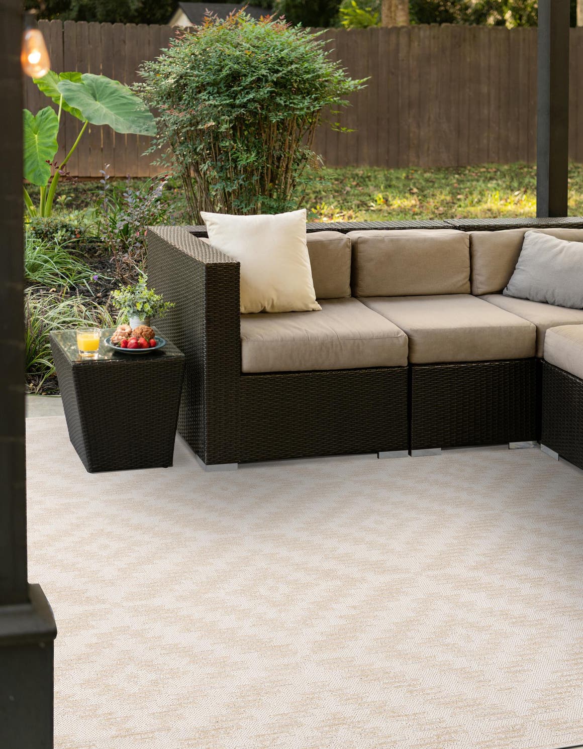 Beige and Ivory 7' 10 x 7' 10 Sabrina Soto Outdoor Square Area Rug Weather Resistant for Patio, Deck, Terrace, Balcony, Porch Durable Carpet for Exterior Home Design for Sale at Rug Engine