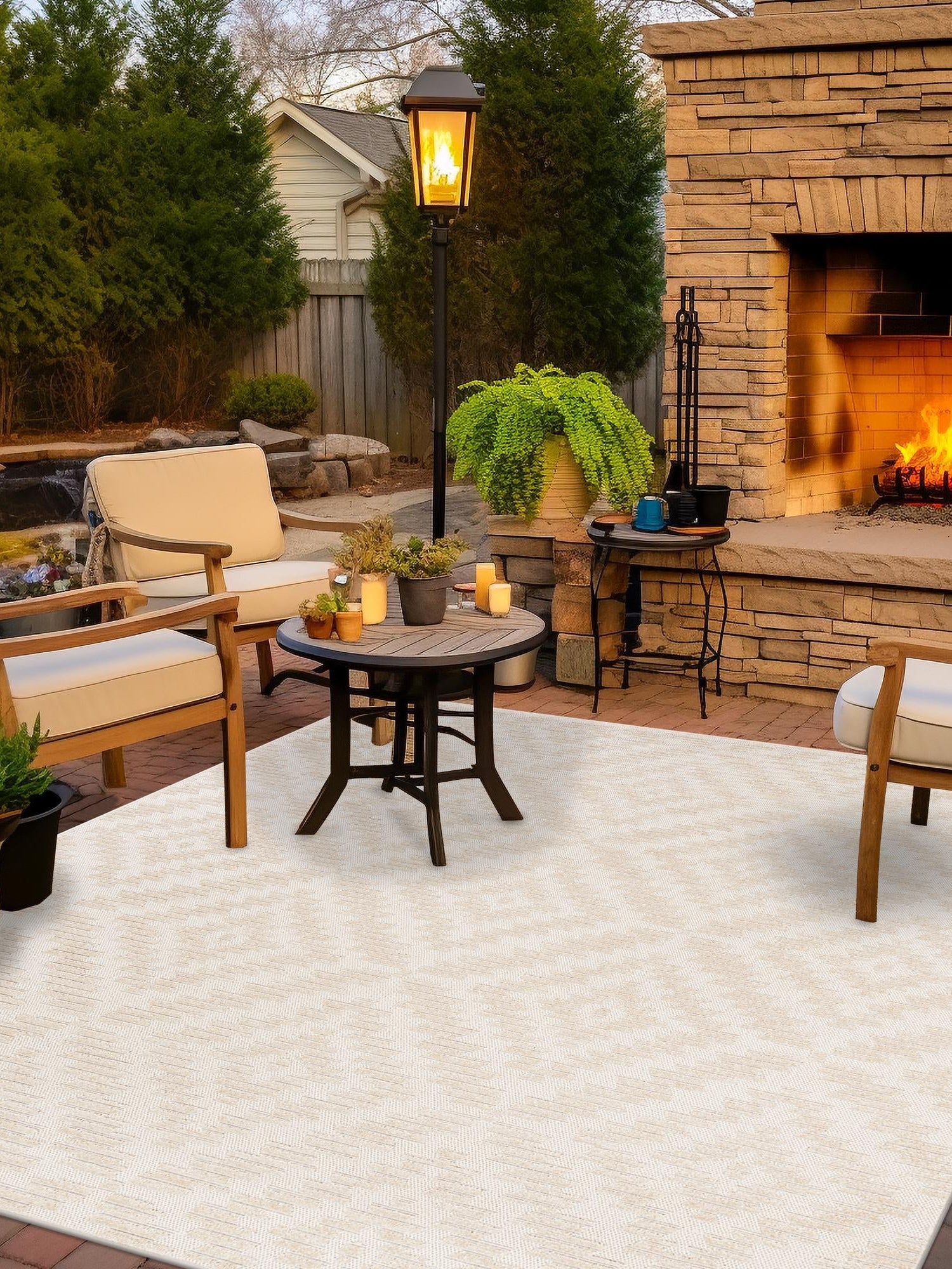 Beige and Ivory 10' x 10' Sabrina Soto Outdoor Square Area Rug Weather Resistant for Patio, Deck, Terrace, Balcony, Porch Durable Carpet for Exterior Home Design for Sale at Rug Engine